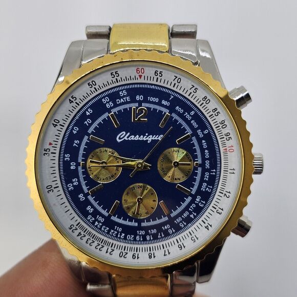 Classique 40MM Two Tone Quartz Analog Men's Fashion Watch 7.5" Wrist New Battery - Picture 3 of 12